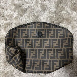 Fendi Brown and Black Zucca Logo Pouch